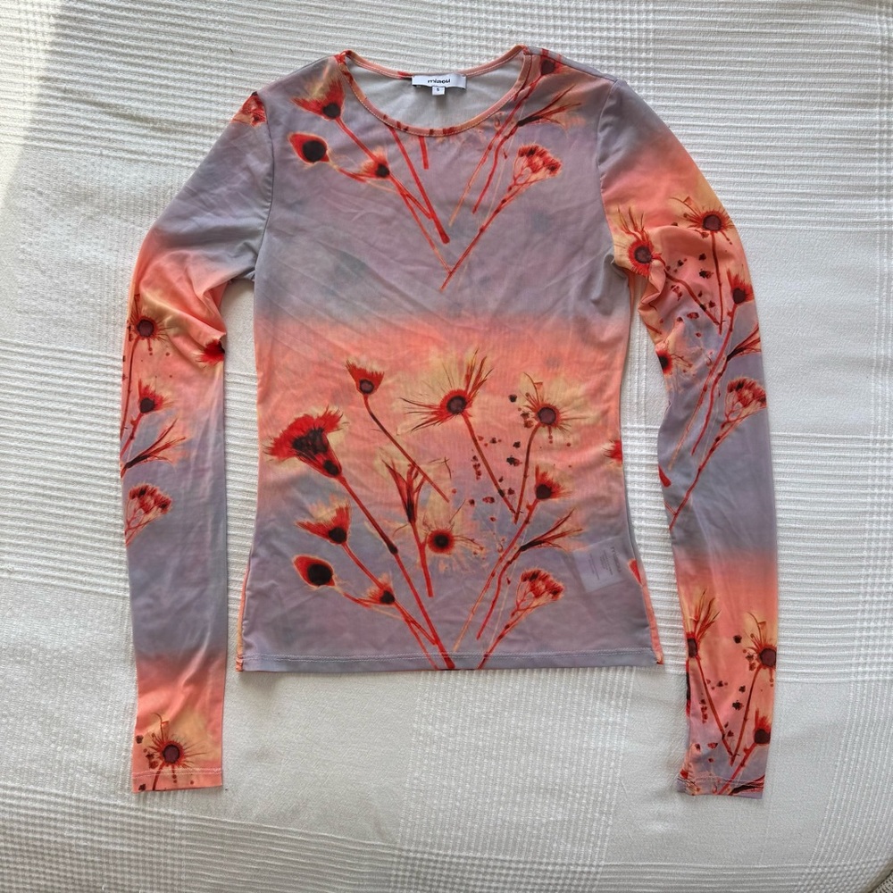 Miaou floral mesh long sleeve top S